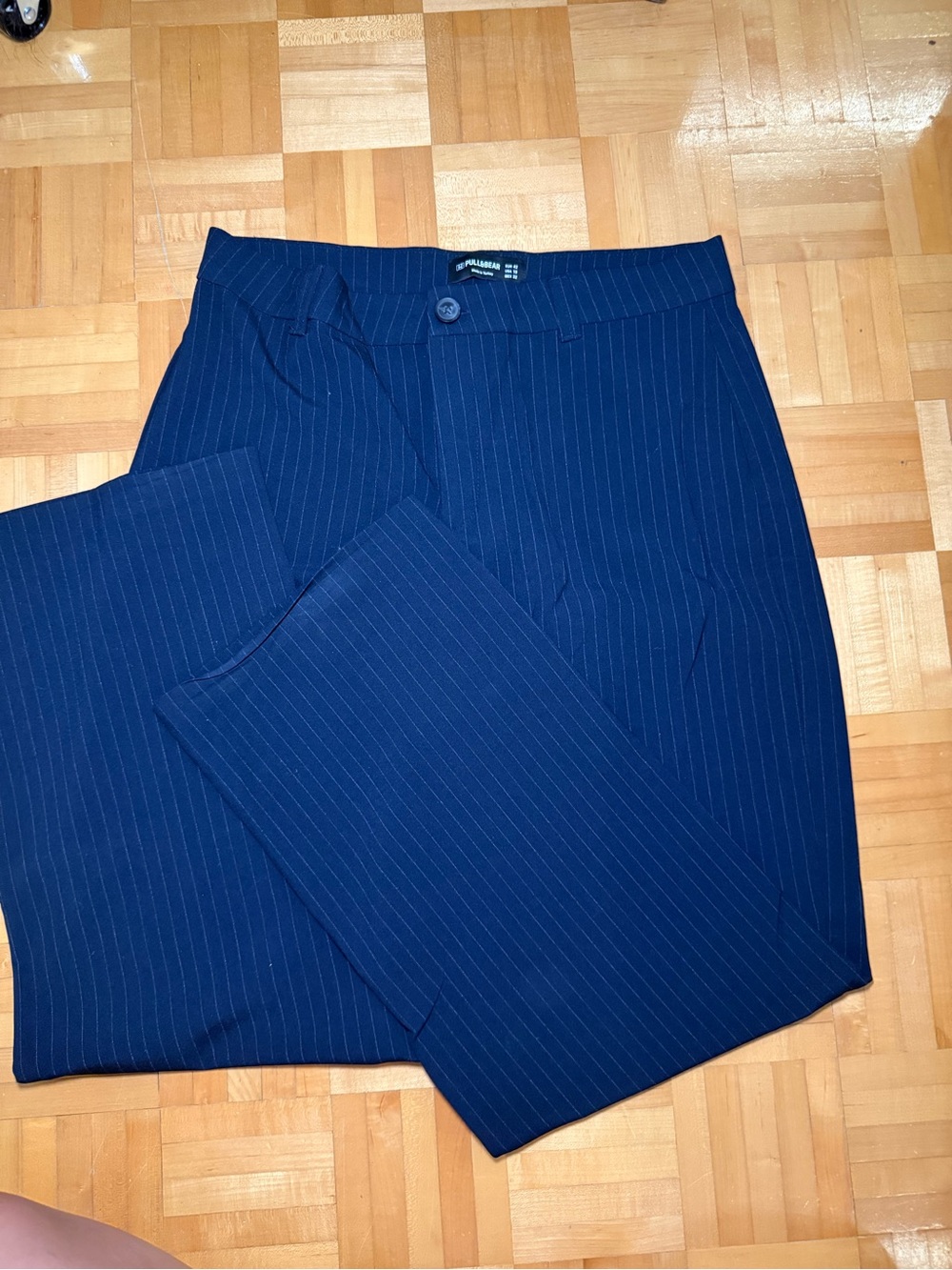 Slim Fit Navy Pinstripe Dress Pants